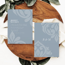 Invitación Cadet Gray Tasteful Classic Script Damask Wedding