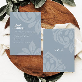 Invitación Cadet Grey Tasteful Elegant Script Damask Wedding