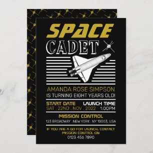 Invitación Cadete espacial, naves espaciales, cumpleaños