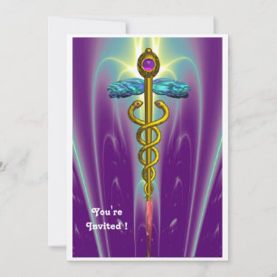 Invitación CADUCEO azul violeta púrpura amatista champán