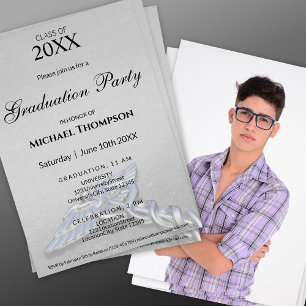 Invitación Caduceo Médico de Graduación en Plata Cromo   Foto