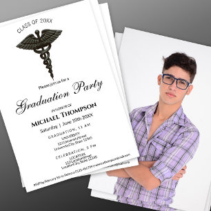Invitación Caduceo Noble de Graduación Médico Negro Foto