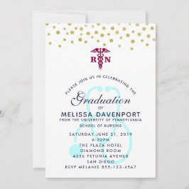 Invitación Caduceo y estetoscopio elegantes graduada de enfer