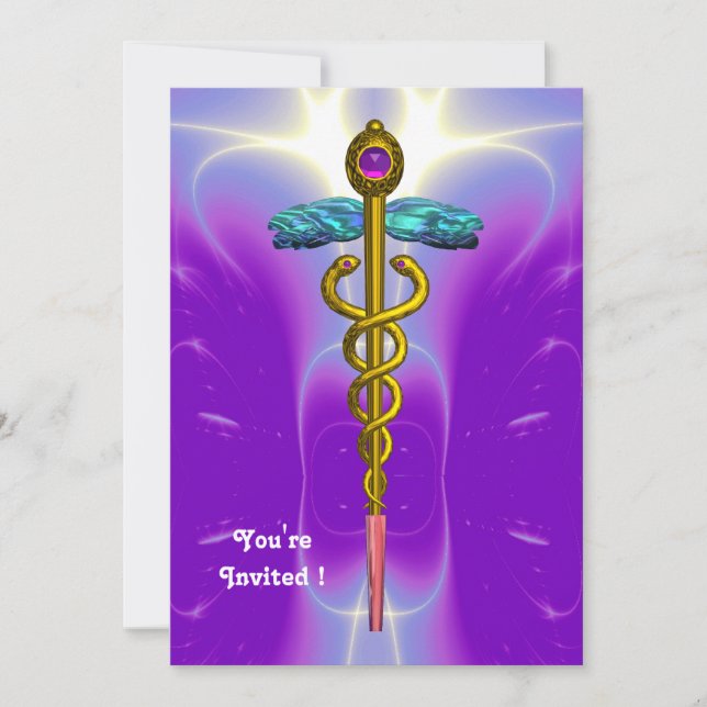 Invitación CADUCEUS , azul ,amatista violeta rosa (Anverso)