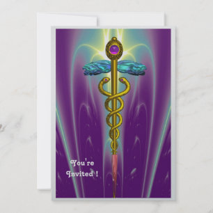 Invitación CADUCEUS ,azul ,color rosa violeta morado amatista