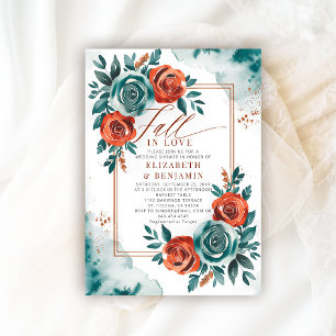 Invitación Cae amor Naranja Verde azulado Boda de marco de no