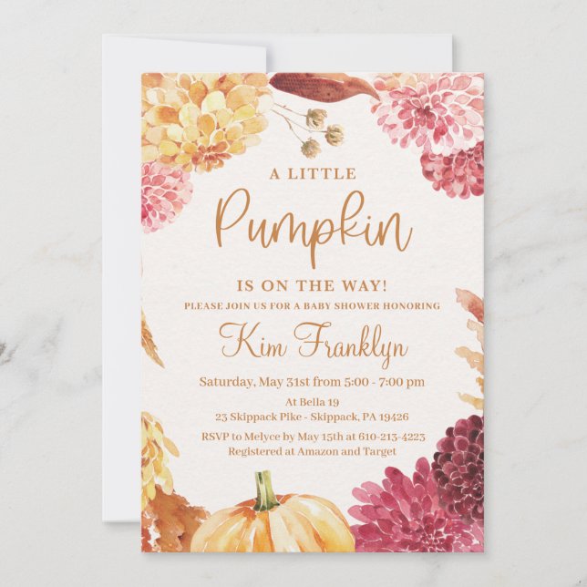 Invitación Cae Baby Shower Un pequeño calabaza está en camino (Anverso)