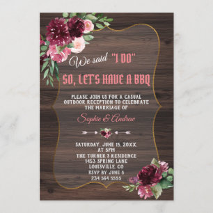 Invitación Cae Burgundy Rubor Wood Boda I DO BBQ