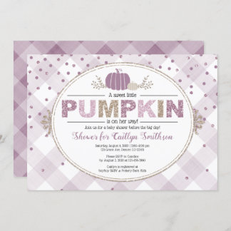 Invitación Cae calabaza ducha gingham confetti púrpura