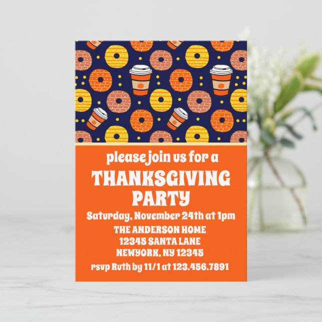Invitación Cae de calabaza Donuts & Coffee Blue (Anverso de pie)