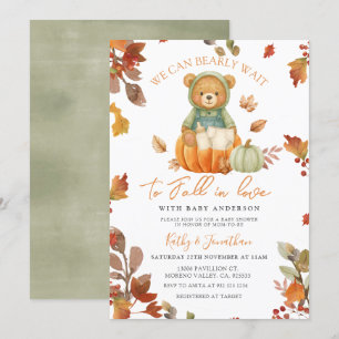 Invitación Cae el oso sabio en Baby Shower de calabaza de amo