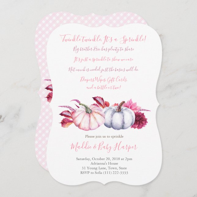 Invitación Cae el rociado del bebé para el Chica con hojas de (Anverso / Reverso)