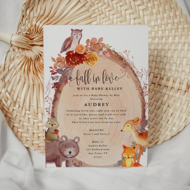 Invitación Cae en amor animales de Woodland, Baby Shower por  (Cute Fall In Love rustic Baby Shower invitations)