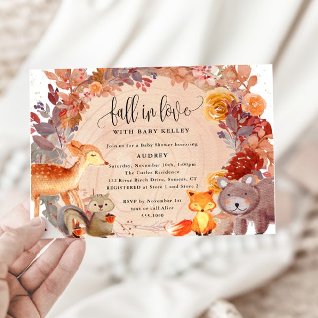 Invitación Cae en amor animales de Woodland, un Baby Shower r (Subido por el creador)