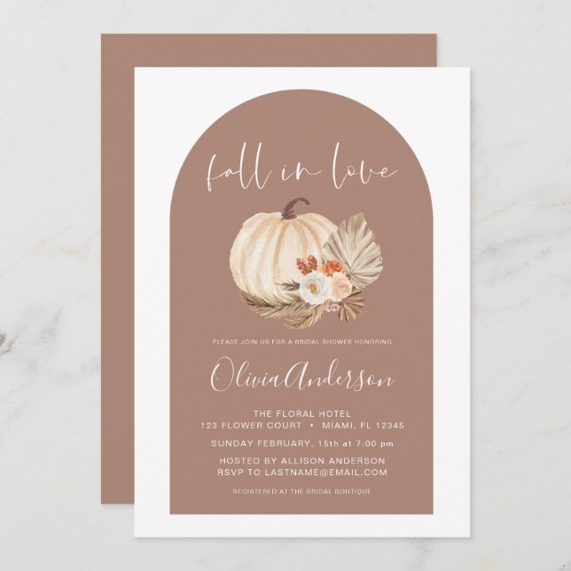 Invitación Cae en amor Bridal Duma Calabaza Terracota (Anverso / Reverso)