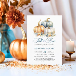 Invitación Cae en amor Bridal Shower Bavieras de oro Azul