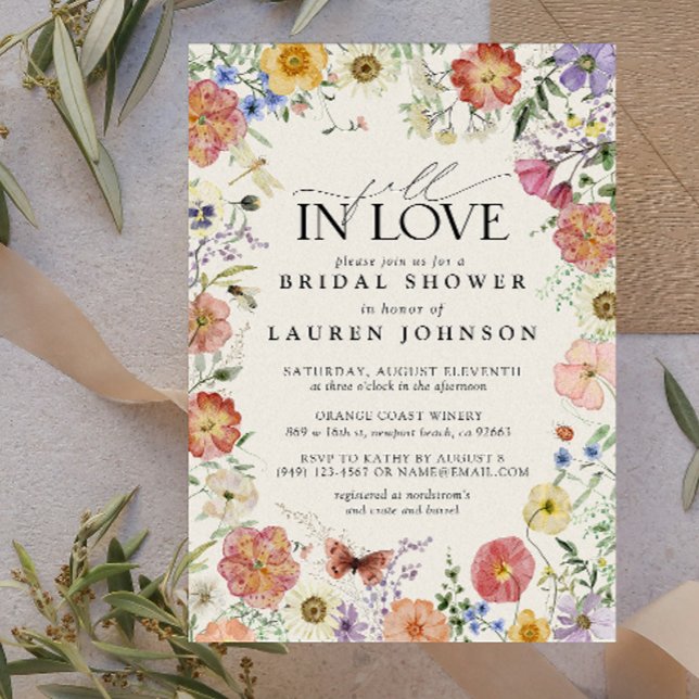 Invitación Cae en amor Flor silvestre marco floral ducha de n (Easily personalize this fall bridal shower invite for a very special wedding shower!)