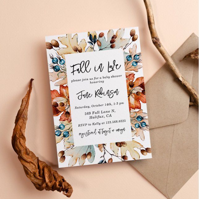 Invitación Cae en amor Foliage Berries Baby Shower de otoño (Subido por el creador)