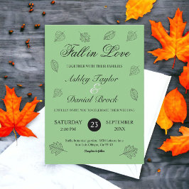 Invitación Cae en amor hojas verdes de salvia boda de otoño