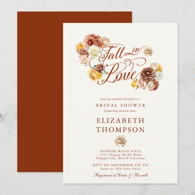 Invitación Cae en amor Rosa otoño Mamá jardín ducha de novia (Anverso / Reverso)
