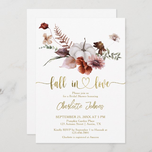 Invitación Cae en amor Rust Flkin Calabaza Bridal Shower (Anverso / Reverso)