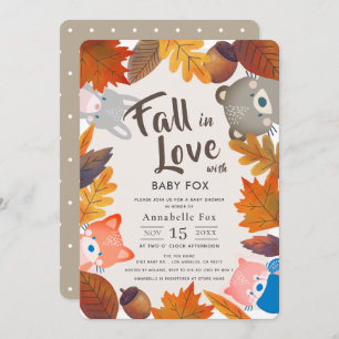 Invitación Cae en amor Woodland Animals Baby Shower Brown
