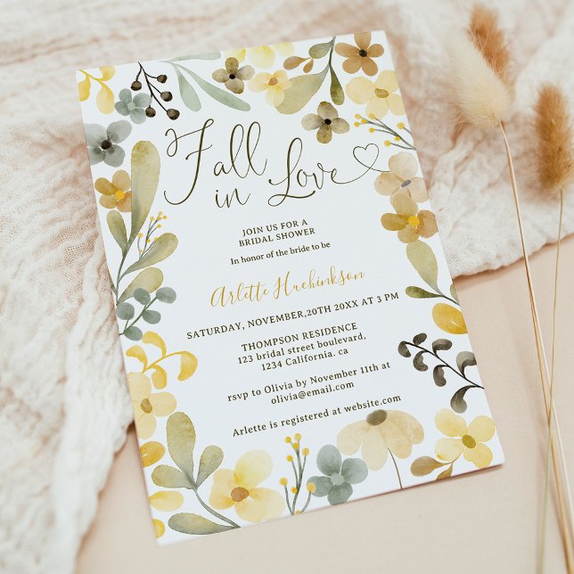 Invitación Cae en el amor boho floral otoño moda ducha de nov (Fall in love boho floral autumn chic bridal shower invitation)