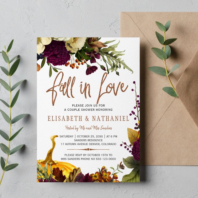 Invitación Cae en el amor ducha de pareja floral otoño (Subido por el creador)