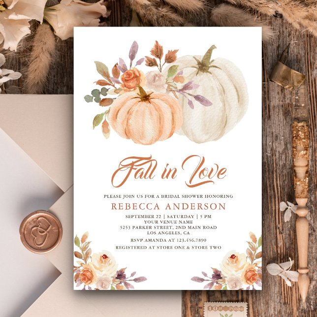 Invitación Cae en el amor Earthy Floral Pumpkin Bridal Shower (Subido por el creador)