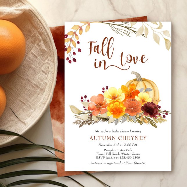 Invitación Cae en el amor flores de otoño ducha de novia (Fall in Love autumn bridal shower invitation by Darling & May)