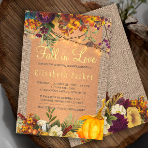 Invitación Cae en el amor otoño floral burlap ducha de novia