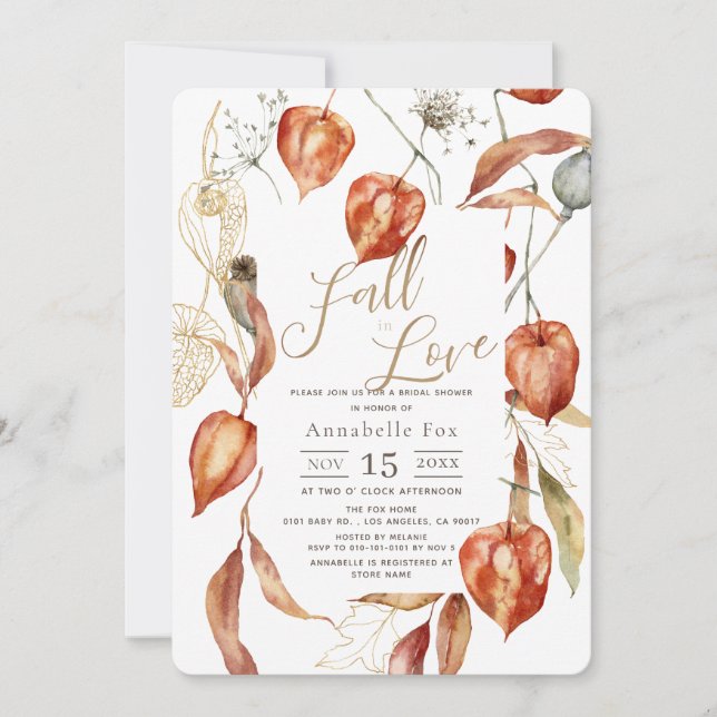 Invitación Cae en el amor Physalis Ducha de novias de otoño (Anverso)