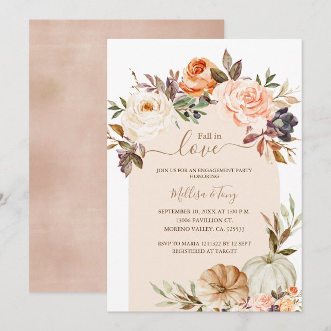 Invitación Cae en el amor Quemando calabaza Naranja se enamor (Anverso / Reverso)