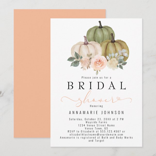 Invitación Cae en verde sabio y envuelve una novia floral de  (Anverso / Reverso)