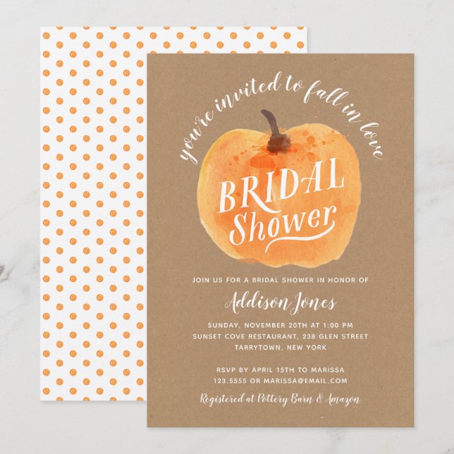 Invitación Cae Enamorada Calabaza De Ducha Bridal Otoño (Anverso / Reverso)