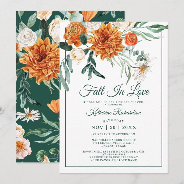 Invitación Cae Enamorada Floral Rustica Ducha Bridal Otoño (Anverso / Reverso)