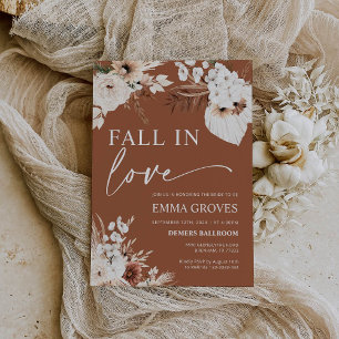Invitación Cae enamorada Terracota Boho Pampas ducha de novia