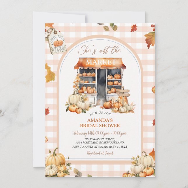 Invitación Cae Gingham Está Fuera De La Ducha De Novias Del M (Anverso)