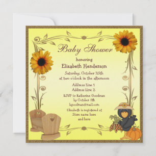 Invitación Cae girasoles Baby Shower, cuna y cuervo
