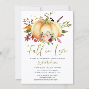 Invitación Cae la calabaza floral otoñal en la ducha de novia