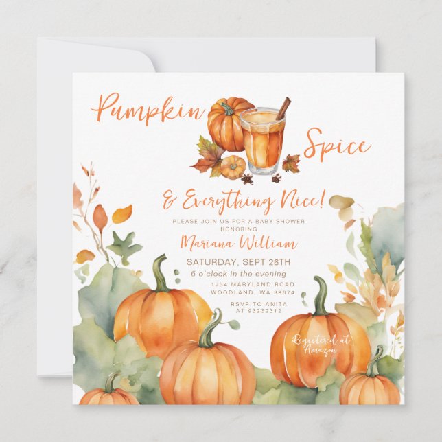 Invitación Cae la especia de calabaza Naranja de Baby Shower  (Anverso)