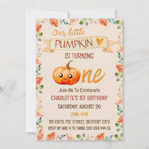 Invitación Cae la pequeña calabaza primera fiesta de cumpleañ