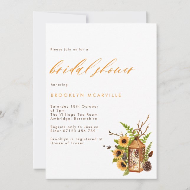 Invitación Cae Lantern & Sunflowers British Shower (Anverso)