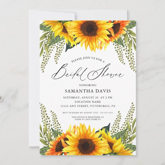 Invitación Cae los girasoles y los verdes | Elegante ducha de (Anverso)