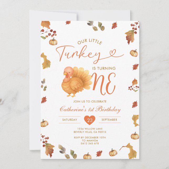 Invitación Cae nuestra pequeña Turquía cumple un primer cumpl (Anverso)