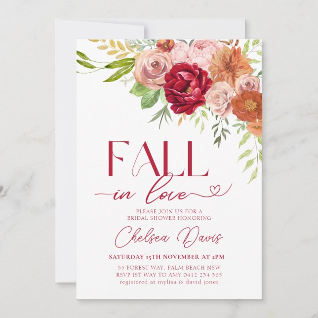 Invitación Cae por amor Marsala Flor ducha de novias (Anverso)