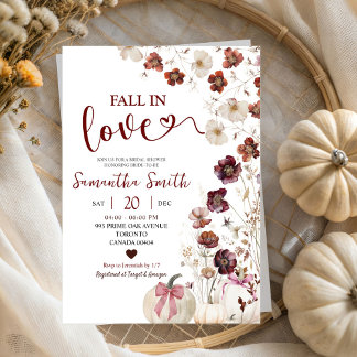 Invitación Cae Red Marsala Otoño Flor Silvestre Ducha Bridal