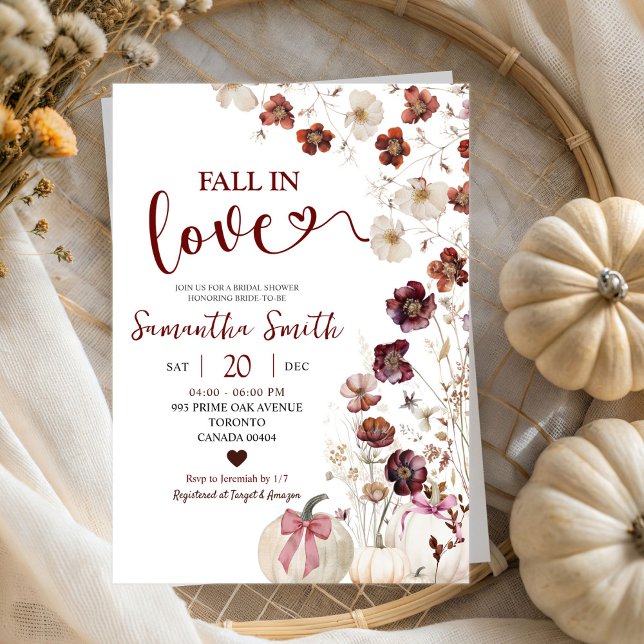 Invitación Cae Red Marsala Otoño Flor Silvestre Ducha Bridal (Subido por el creador)