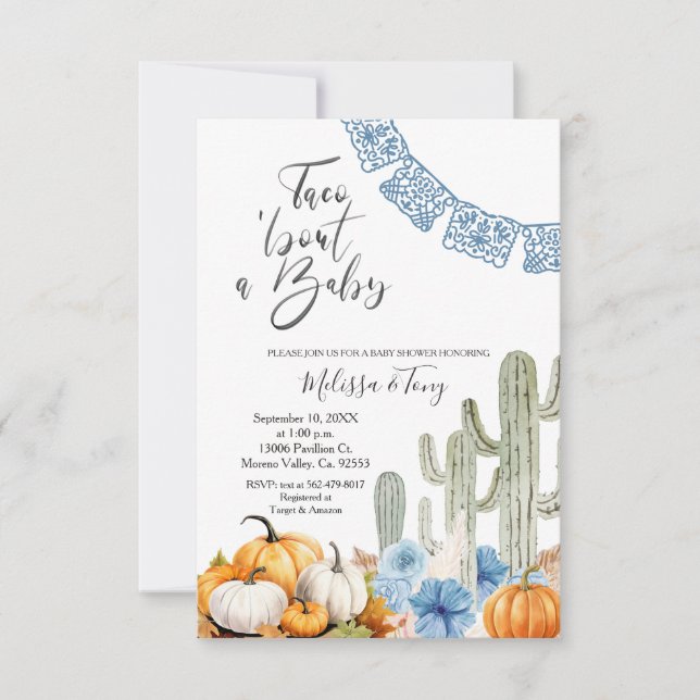 Invitación Cae Taco mexicano 'acerca de Amar Baby Shower (Anverso)