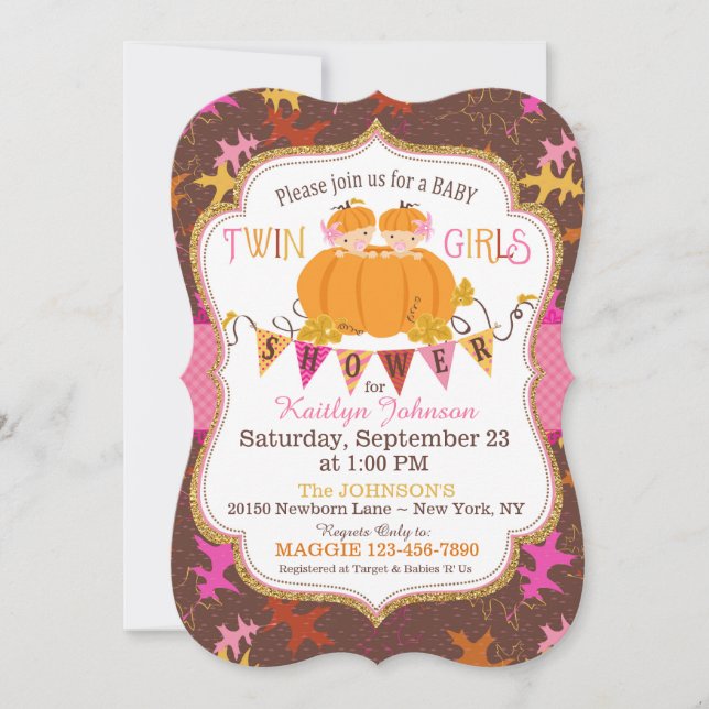 Invitación Cae un pequeño Chica gemelo de calabaza deja Baby  (Anverso)